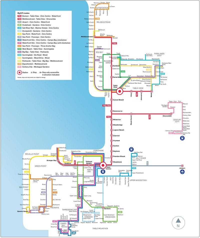 Cape Town myciti busz útvonal térkép