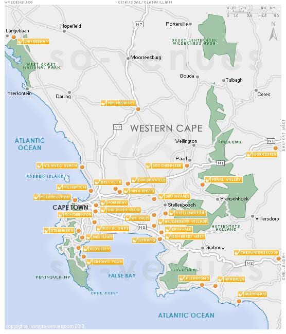 térkép Cape Town golf tanfolyamok 