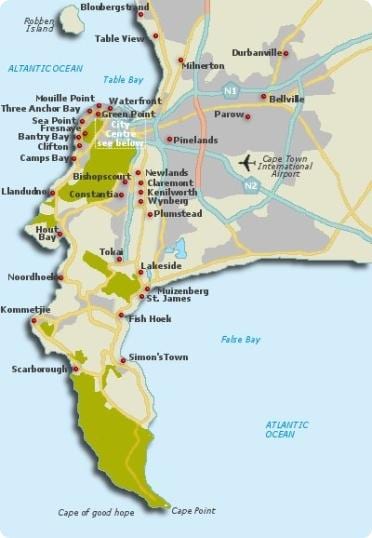 Cape Town városrészek térkép