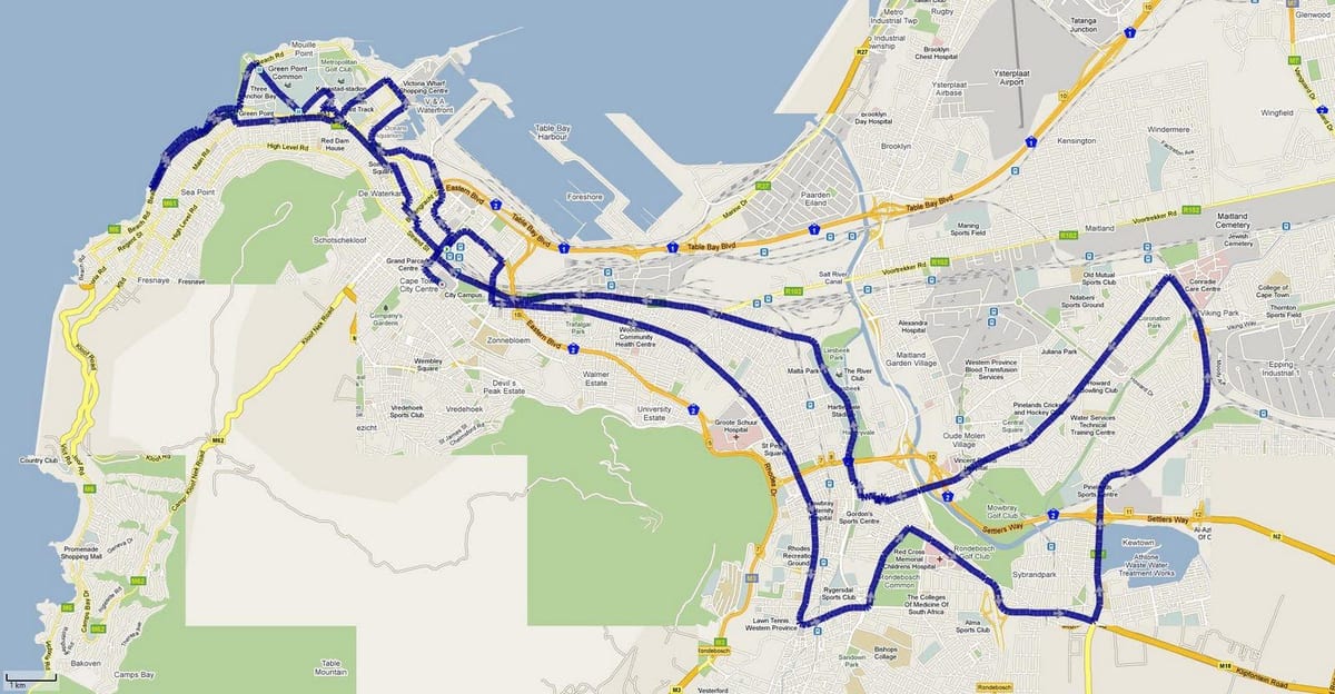 térkép Cape Town maraton útvonala