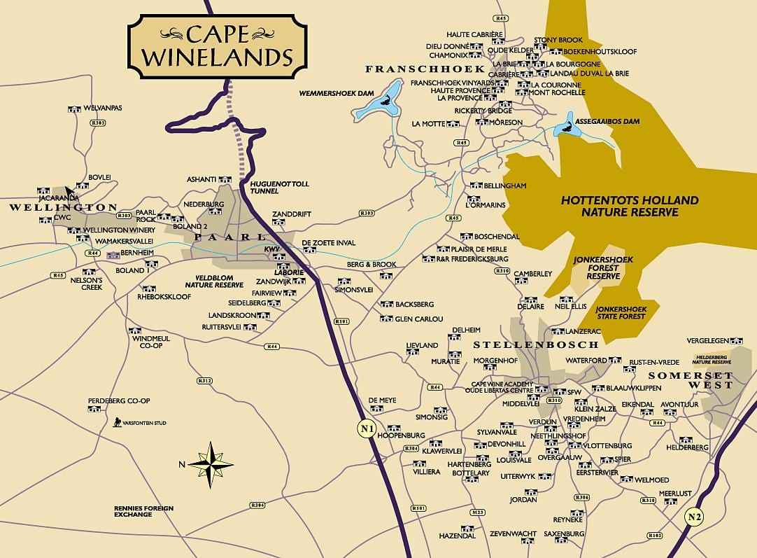 térkép winelands Fokváros