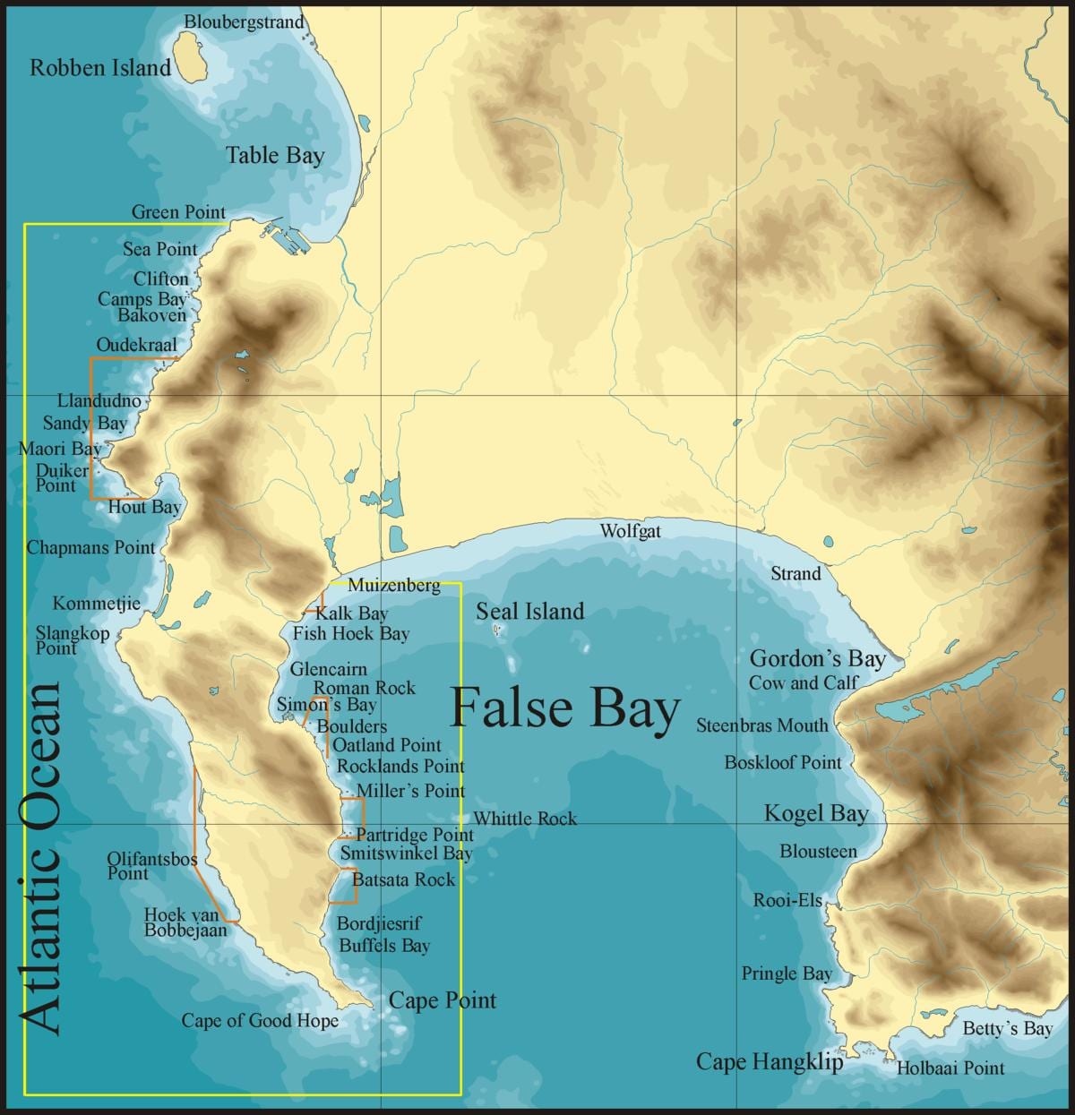 térkép false bay Fokváros