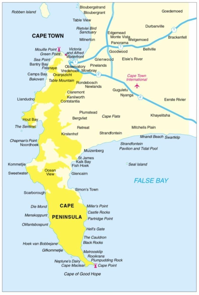 térkép fok-félsziget Dél-Afrika