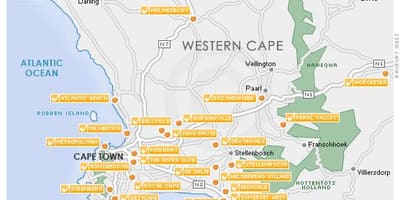 Térkép Cape Town golf tanfolyamok 
